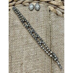 1950s VINTAGE BAGUETTE RHINESTONE BRACELET & EARRINGS SET RARE